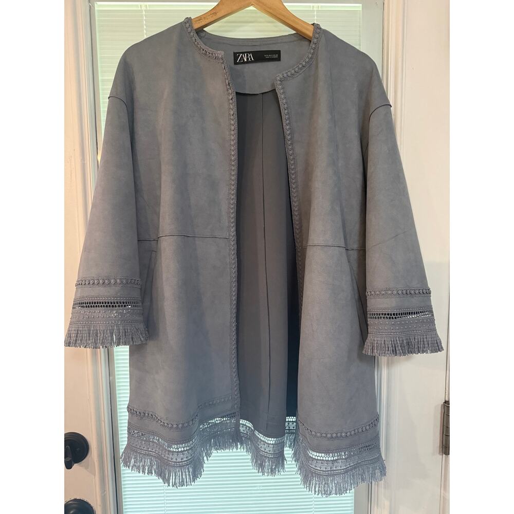 Zara Light Blue Faux Suede Jacket - S